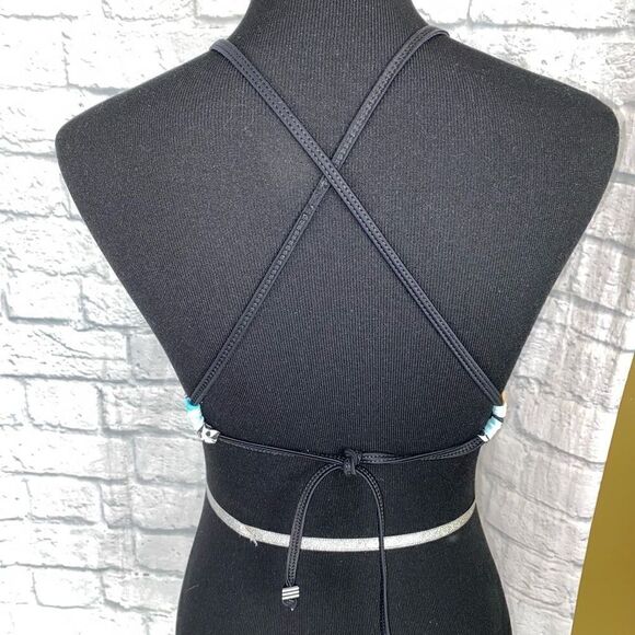 Tropical print floral 2 piece bikini w/criss cross back tie string sz M women - Picture 4 of 11